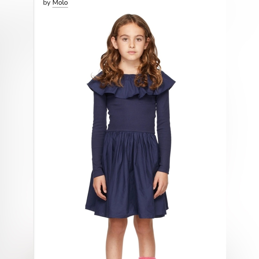 Molo Kids Cille Long Sleeve Dress Navy Blue